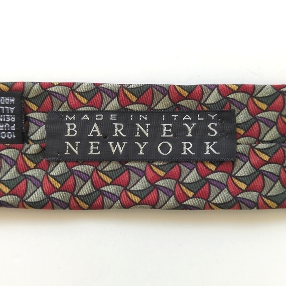 Barneys New York 90's Vintage Funky Abstract Print 100% Silk Neck Tie Green Red - Picture 9 of 11